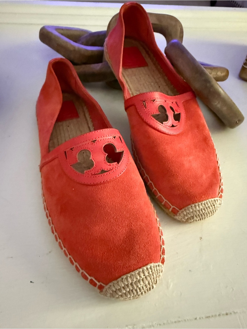 ($225) TORY BURCH Sydney Orange Suede Espadrille Flats 10 - Picture 4 of 13